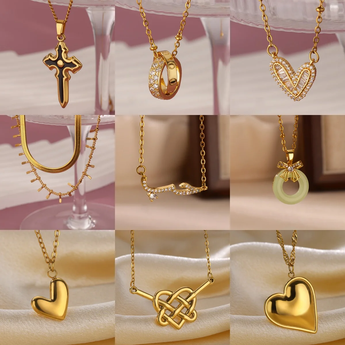 

Romantic Heart Zircon Pendant Necklace For Women Gold Color Stainless Steel Promise Cross Necklace Trendy Jewelry Party Gift New