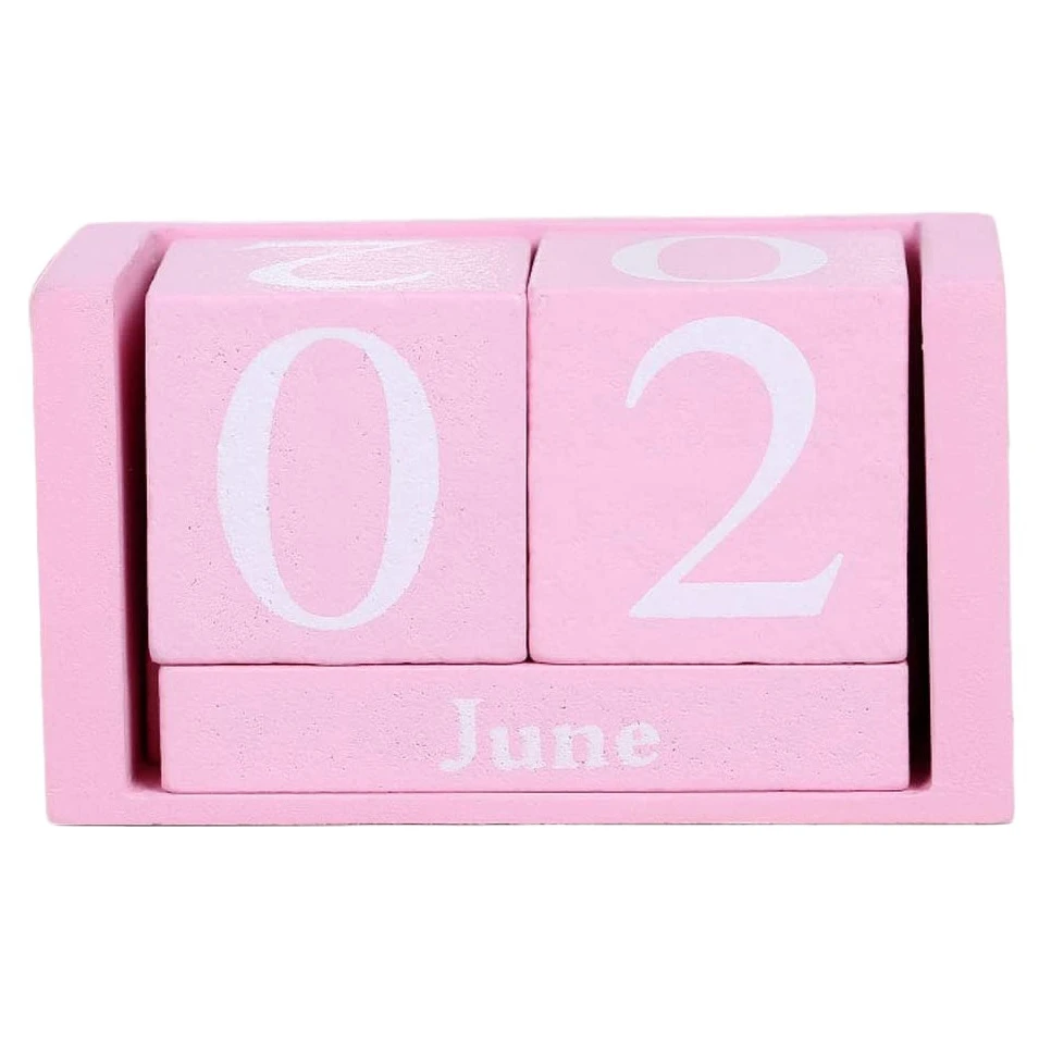 Vintage Wood Perpetual Calendar Shabby Chic Blocks Desktop Calendar Rustic Wooden Squares Calendar Home Office Pink