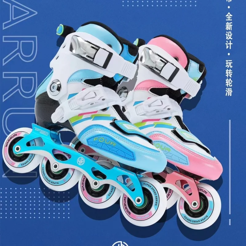 WARRUN V4 ألياف الكربون للأطفال FSK Slalom أحذية التزلج 4 عجلات التزلج على الجليد Patines الوردي الأزرق بنين بنات أحذية رياضية يومية