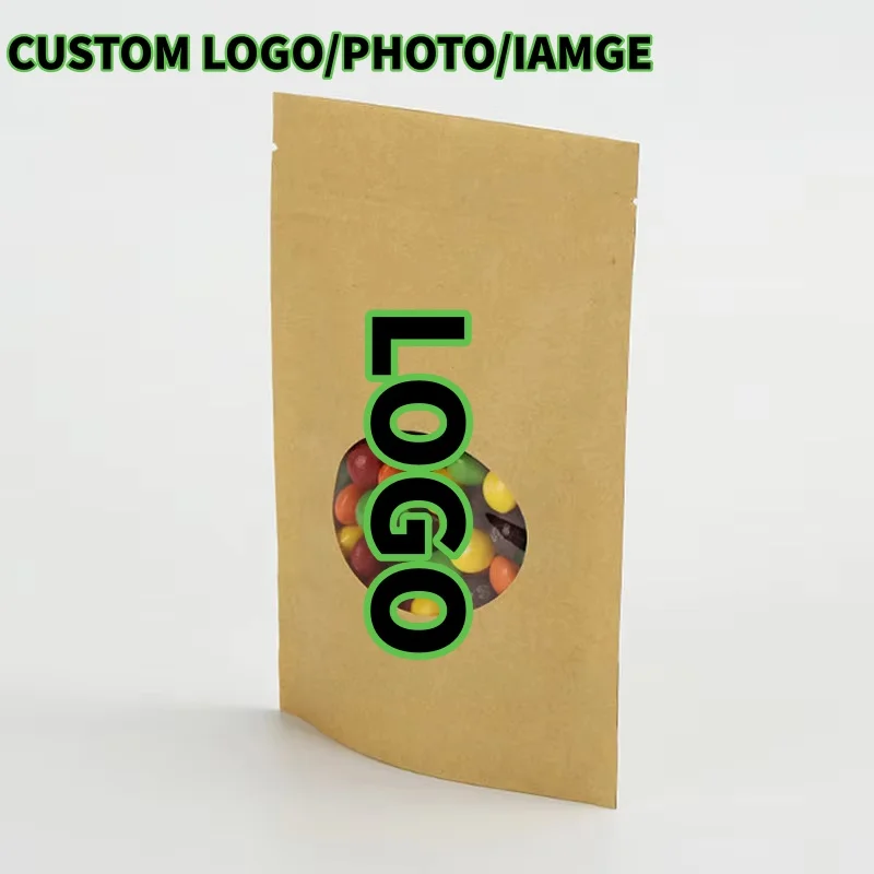 

Kraft Paper Oval Window Stand Up Packaging Bag DIY Green Matcha Coffee Beans Cocoa Sugar Candy Beaf Snack Spice Storage Pouches