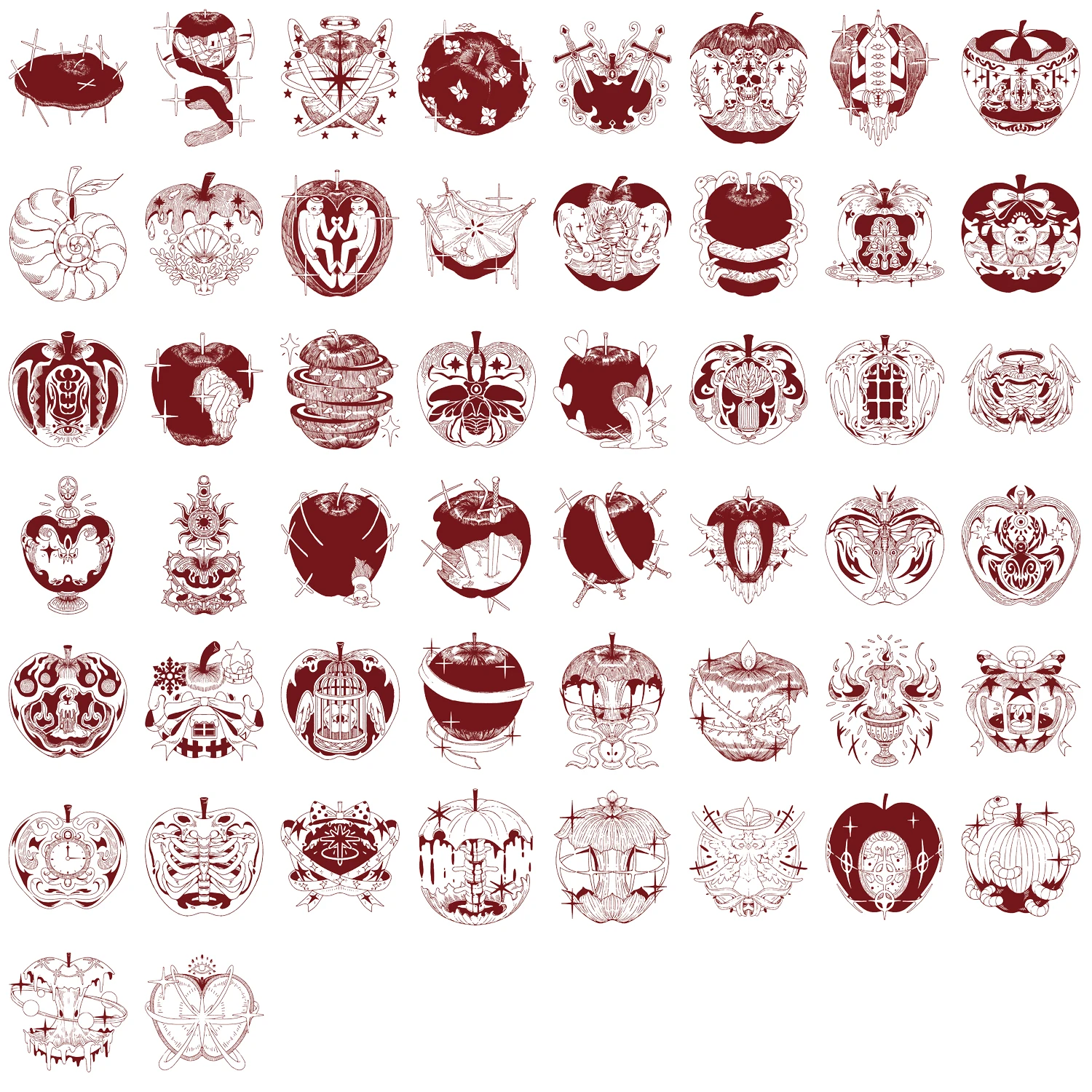 50개 빨간 사과 크리스마스 PET 스티커 DIY 장식용 전화 케이스, 책상, 헬멧, 방수 휴일 선물 스티커