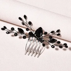 Trendy Tiara Wedding Hair Comb Bridal Hairpins BlackRhinestone Head Jewelry Lady Party Accessories Marrige Headbands