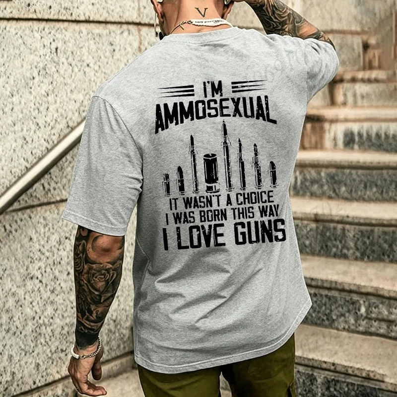 Sommer-T-Shirts für Herren, I'm Ammosexual Born This Way Love Guns, Grafik-T-Shirts für Damen und Herren, kurzärmeliges T-Shirt mit kurzen Ärmeln – Detail 5