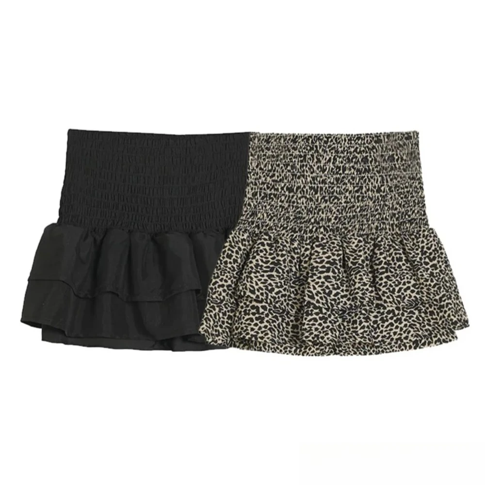 

KONDALA Women Fall High Street Leopard Skirt Elastic Waist Pleated Mini Skirt 2025 Summer Fashion Holiday Y2K Girls Party Skirt