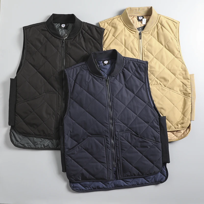 

Quali Autumn Winter Diamond Patterned Baseball Collar Vest Retro Workwear Cotton Added Simple Versatile Trendy M Jaet