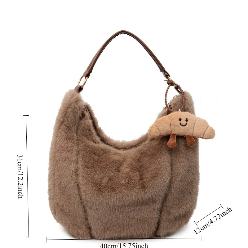 حقيبة هوبو كاجوال ناعمة منفوشة للنساء حقيبة كتف بسيطة ومتعددة الاستخدامات حقيبة تخزين ذات سعة كبيرة للركاب في الشتاء