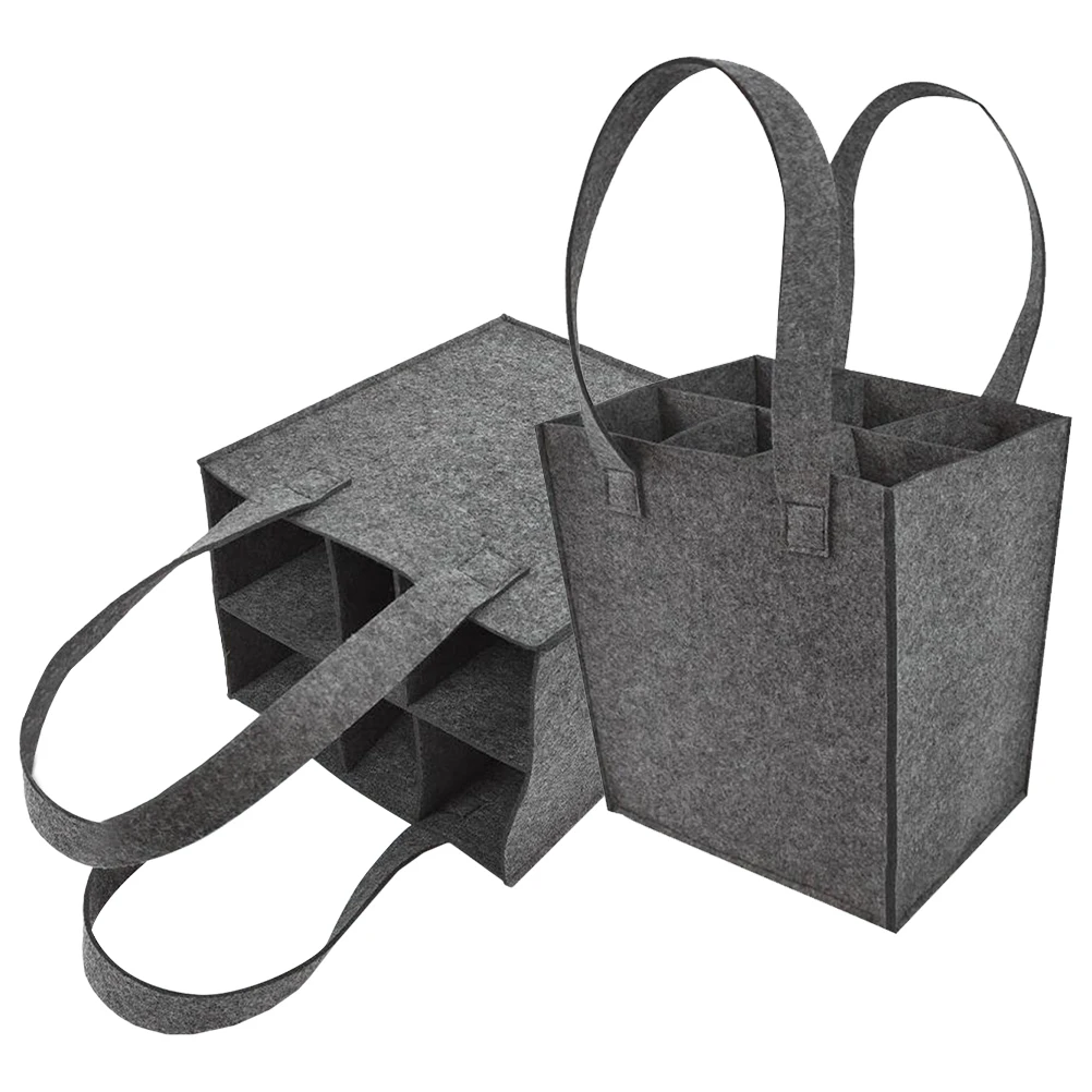 

2pcs Storage Bag Bottle Carrier Felt Compartments Reusable Practical Bar Tool Kitchen Item Portable Bags