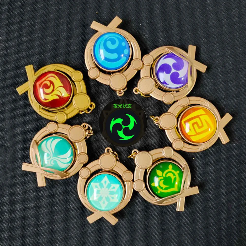 Game Genshin Impact  Keychain Mondstadt Liyue Snezhnaya Inazuma Luminous 7 Element Weapons Eye Of Original God Toy KeyRing