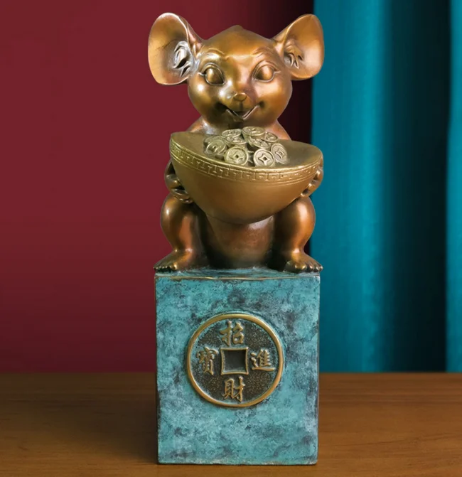 Pure copper creative Cute Zodiac Mouse Craft office desktop decoration