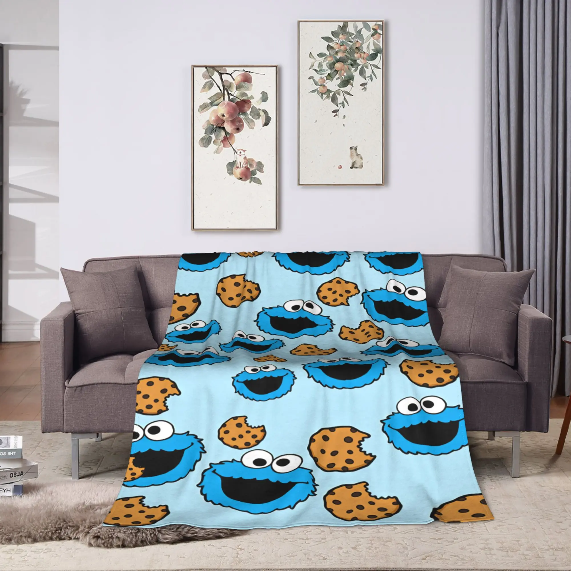 Cookie Monster Elmo Flannel Blanket  Soft Warm Throw Blanket for Outdoor Airplane Travel Fashion Bedspread Sofa Bed Cover