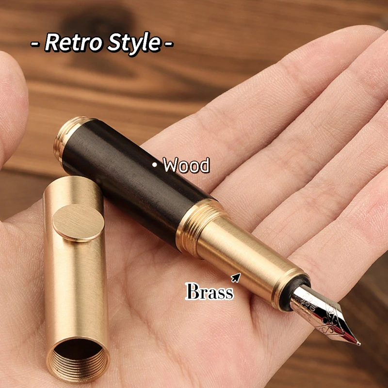 Vintage Mini Fountain Pen Brass Pocket Pen 0.5MM Retro Wooden Fountain Pen For Students Metal Writting Pen Business Gifts Supply