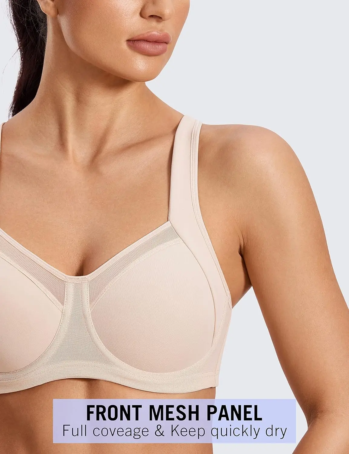 SYROKAN 여성용 고 영향도 스포츠 브래지어 높은 지원 Unlined Underwire Racerback Uniboob 운동 브래지어 없음