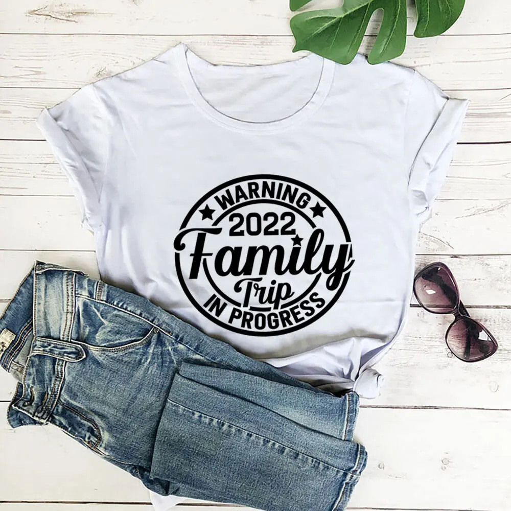 

Family Trip In Progress Family Weekend Shirt 100%Cotton Tshirt Women Funny Summer Casual Short Sleeve Top Tee Vacation Shirt