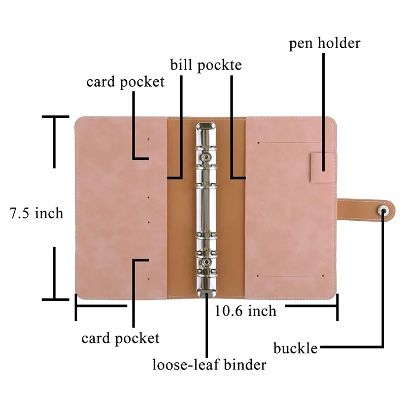 A6 Clear Binder Pockets,PU Leather Notebook Binder Cover Waterproof Loose Leaf Bags Cash Budget Envelopes System