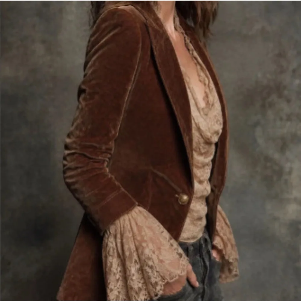 Retro Velvet Blazer Women 2026 Vintage Fitted Suit Jacket Office Party Outwear