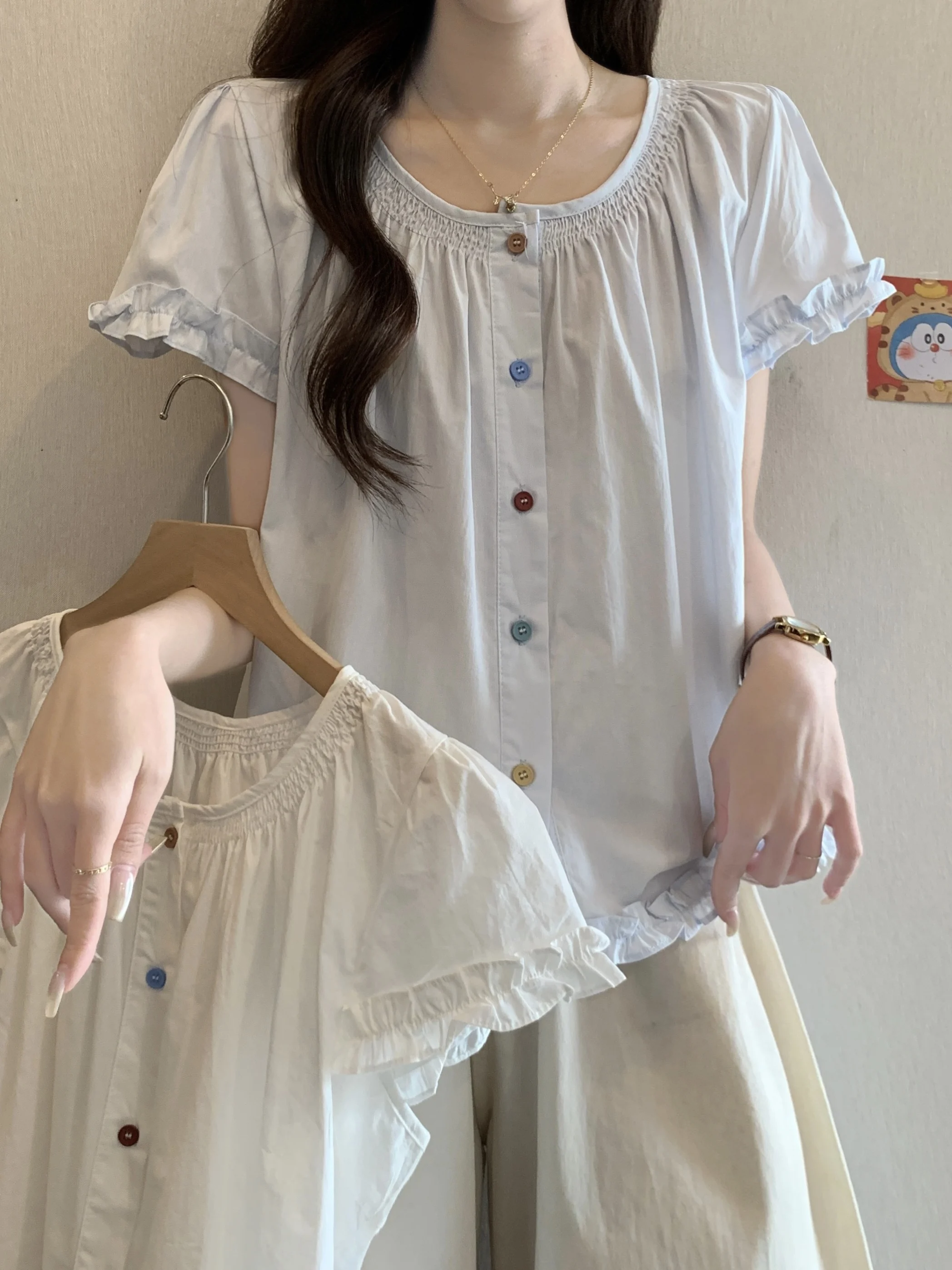 

Blue Loose Short Sleeve Doll Shirt Women's Fashionable Top Breathable Comfortable Commute Style Unique Summer Shirt for plus ...