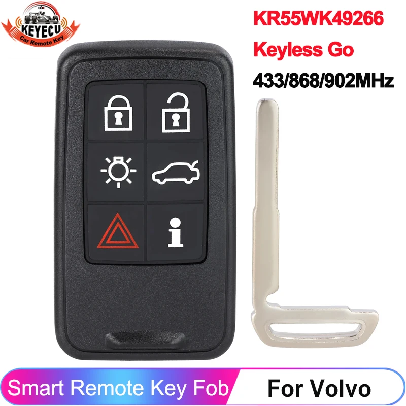 KEYECU Keyless Go 433/868/902MHz KR55WK49266 For Volvo S60 S80 XC60 XC70 XC90 V70 V60 PCF7953 ID46 Chip Auto Smart Key Remote