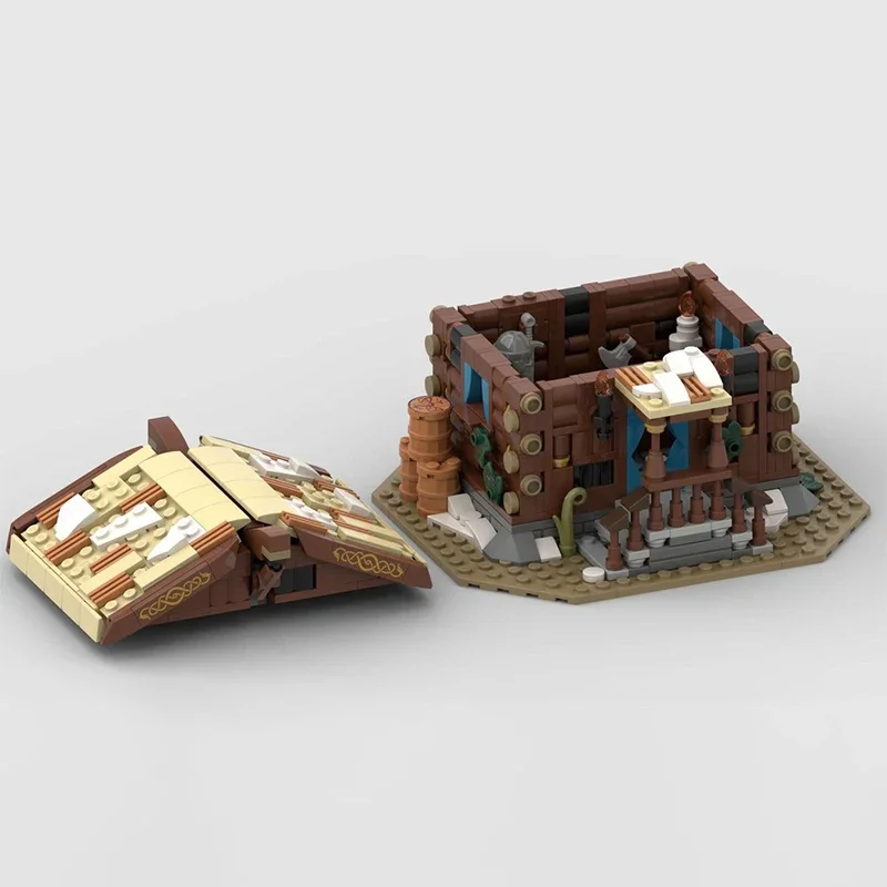 2024 Moc Ideas Viking Village Trading Post Building Blocks Medieval House Architecture Model Toy for Children Educational Gift