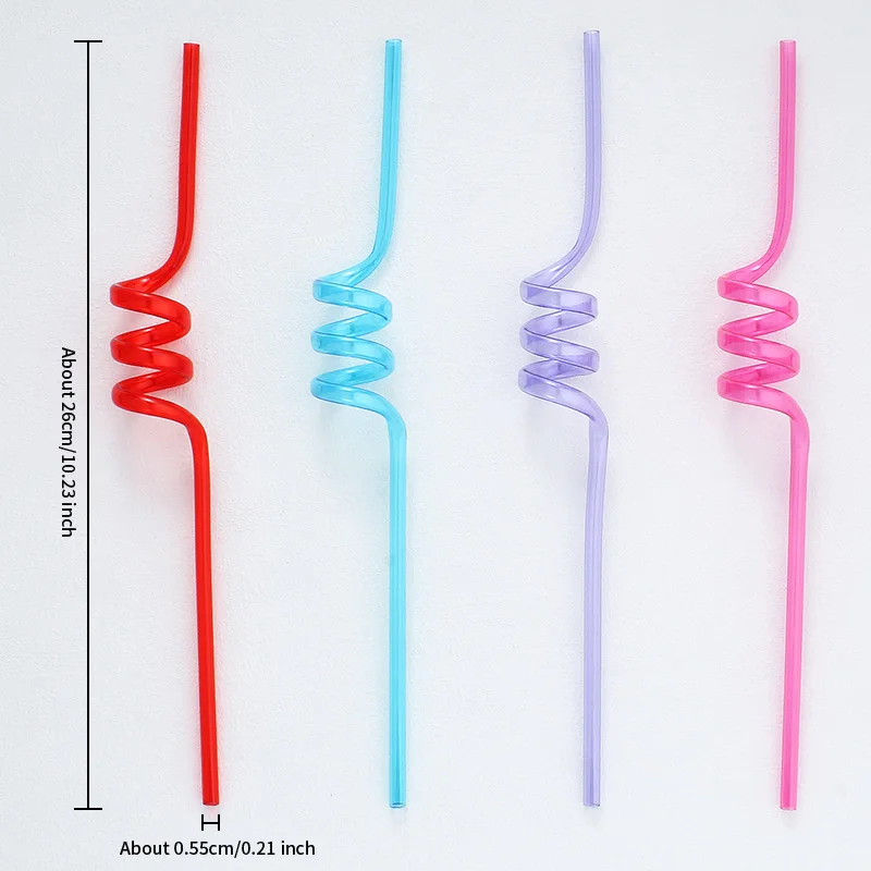 12pcs Straw Colorful Reusable Spiral Plastic Drinking Straws, Funny Straws for Children Birthday Party Supplies, Christmas