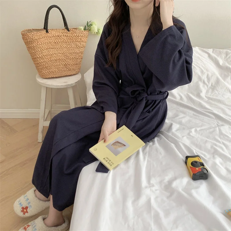 Bathrobe for Women with Belt Long Sleeve Nightdress Pocket Kimono Autumn Robe Pajama Casual Robes Sleepwear Homewear Bathrobes