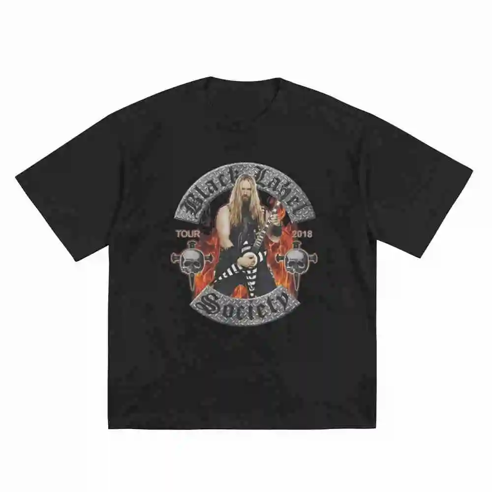 Black Label Society Skull Flame Logo Short Sleeve Tee 100% Cotton T-Shirt