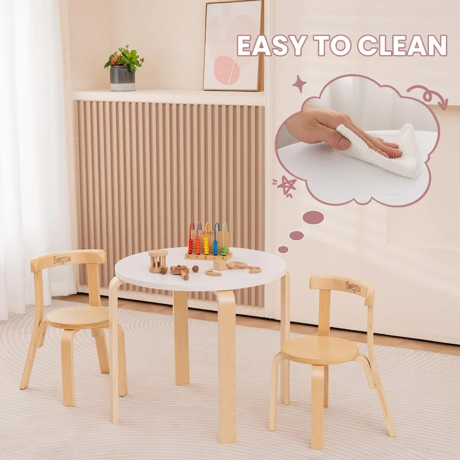 Conjunto de mesa e 2 cadeiras Swegrow, mesa e cadeiras de madeira para crianças pequenas, móveis de madeira duráveis, ideal para sala de jogos, casa, jardim de infância