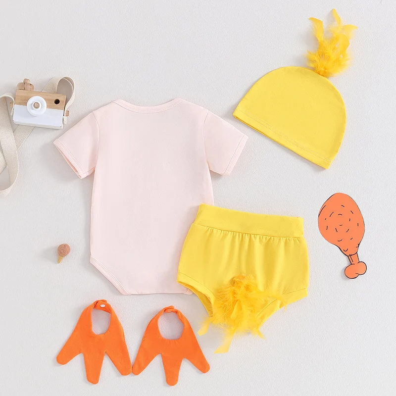 Baby Boy Girl Easter Chick Costume Outfit Short Sleeve  Romper Shorts Set Newborn Infant Clothes 4pcs