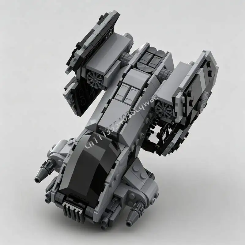 477PCS Gray Sci Fi Rotor Combat Shuttle Model Custom Building Blocks DIY Assembly Space Assault Aircraft Desktop Collection Gift