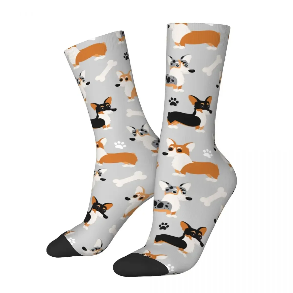 

New Men's Socks Casual Cute Corgi Pattern Gray Sock Dog Skateboard Women Socks Spring Summer Autumn Winter