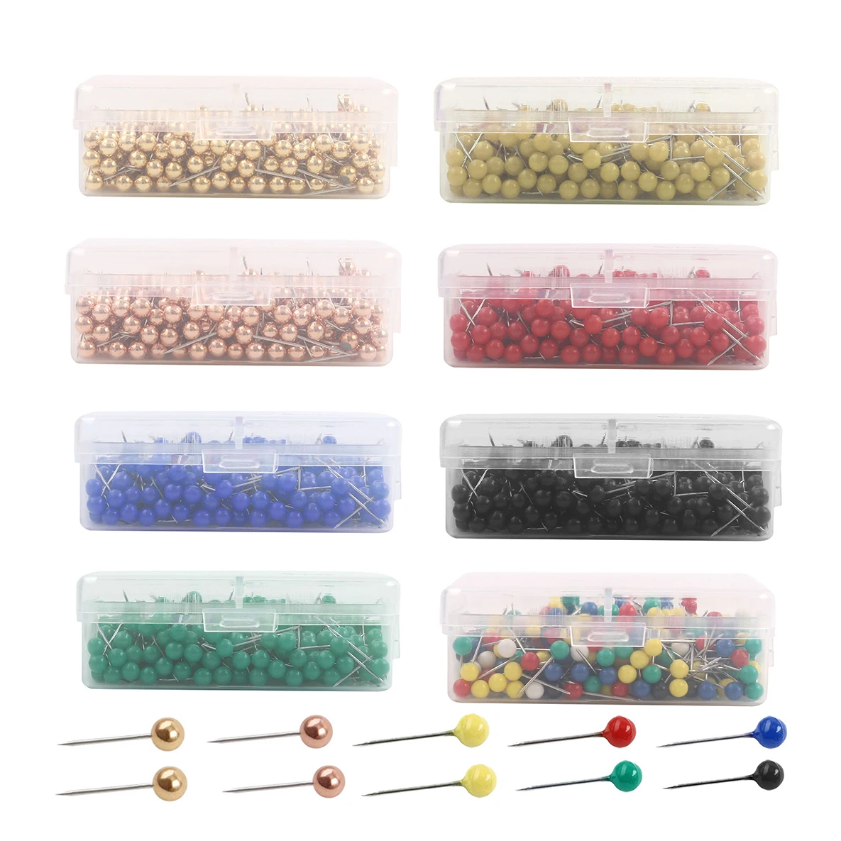 500Pcs/Box Multicolor Push Pins Map Tacks Round Head Thumb Tack for Cork Bulletin Board Picture Fabric Marking DIY Sewing Crafts