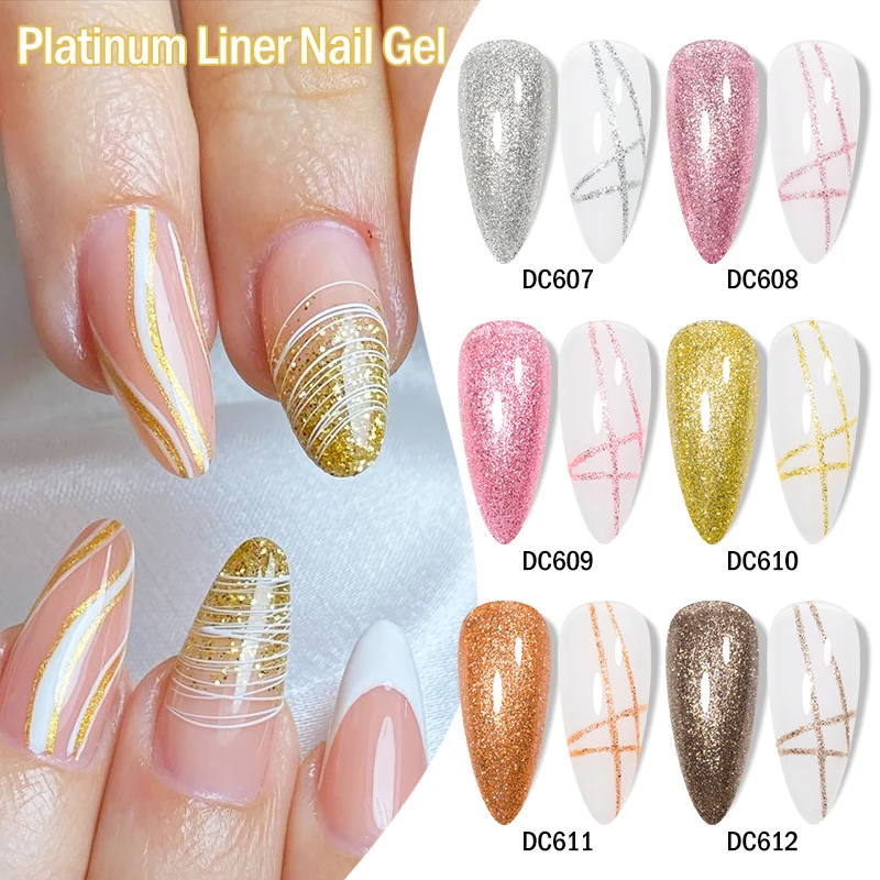 2/3/4/6 Stück Platin Glitter Liner Gel Nagellack Set Gold Silber Sparkle Pull Line Gel Graffiti Malerei Streifen DIY French Nail