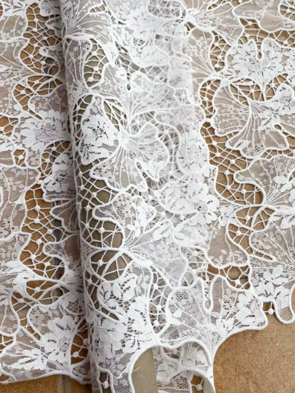 Water-soluble Off White Lace Fabric for Dresses and Skirts with Stunning Embroidery Designer Fabric