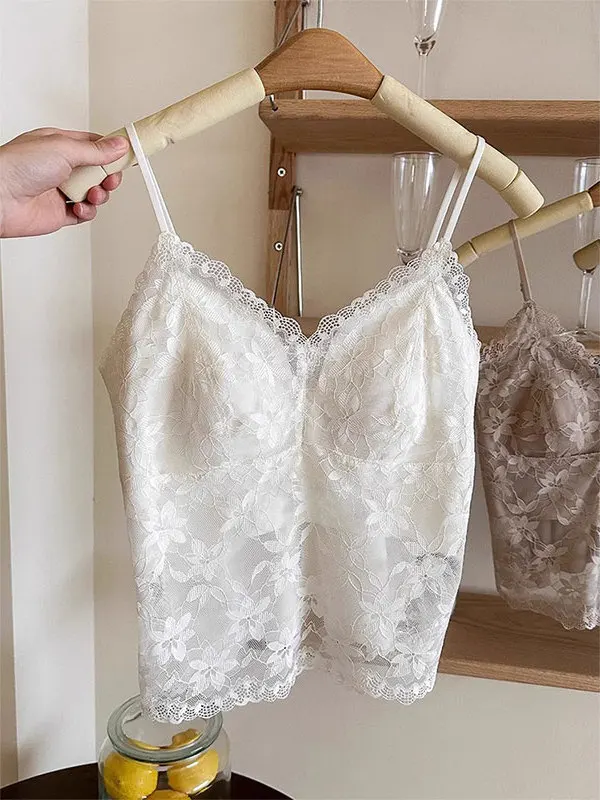 

White Lace Bal Tank Top Women's Summer Thin Inteated Svel irt Commute Sle Regular Length Pure Color UFP Brand