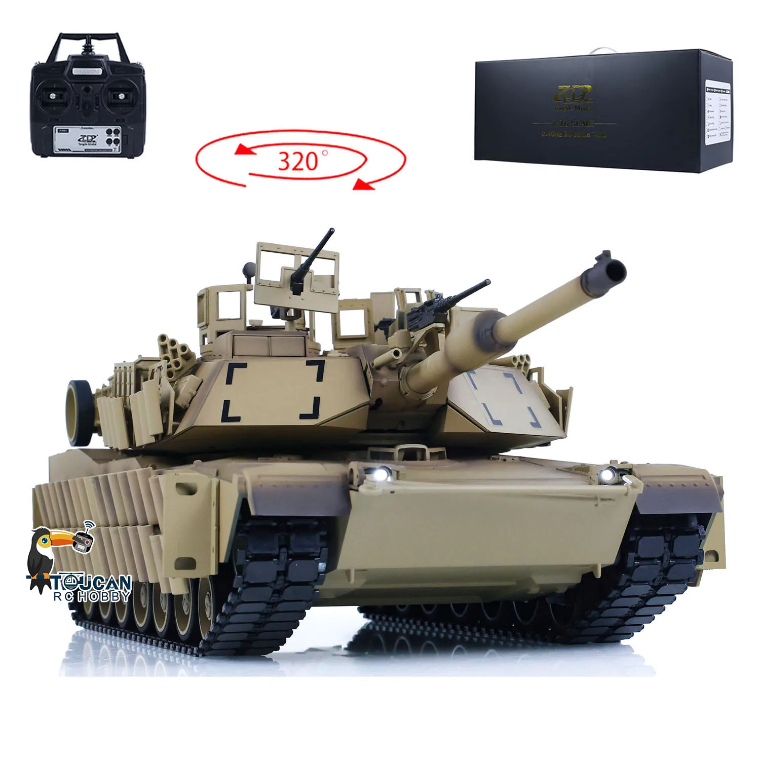 Tongde Panzer 1/16 Abrams M1A2 RC infravermelho e tanque de batalha BB SEP TUSK II 320 °   Tanques elétricos prontos para correr carros modelo TH23305