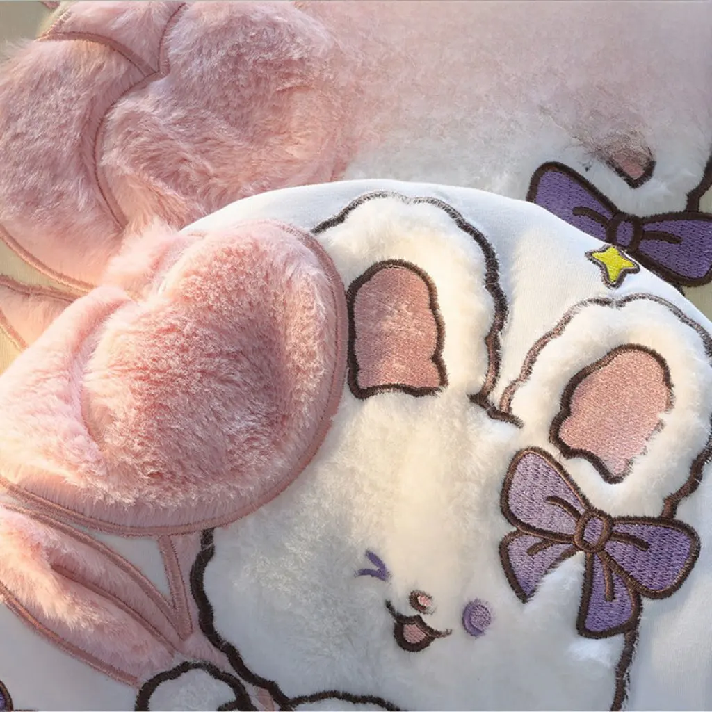 

Женская милая плюшевая футболка с кроликом и короткими рукавами, шикарный милый свободный топ в японском стиле