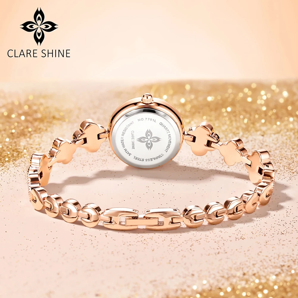 CLARE SHINE 7701 Lucky series small lucky four-leaf clover quartz women's watch with diamond bezel imported movement