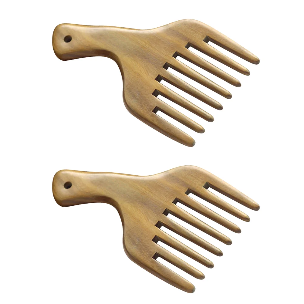 2 Pcs Wide Tooth Massage Comb Sandalwood Wooden Practical Hair Women Green Natural Women's