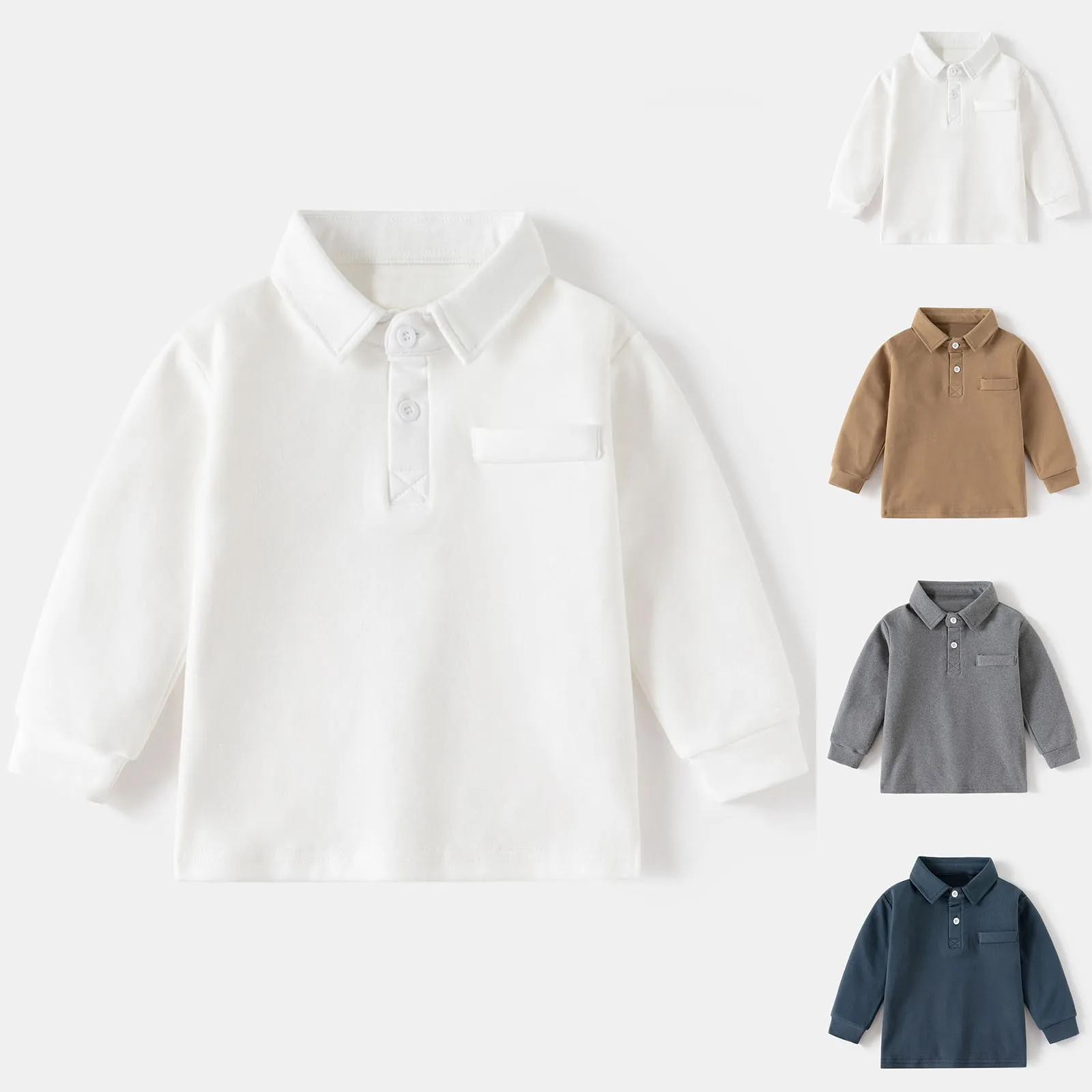 

Boy Athletic T Shirt Children Baby Boys Long Sleeve Button Down Solid Coolor Plain School Shirt Spring Kids Solid Color Shirt