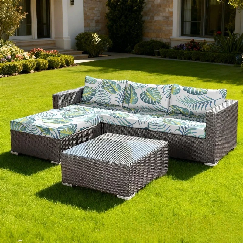 Summer Green Leaf Print Sofa Cushion Cover Outdoor Camping Rattan Chair Courtyard Sunshade Public Place Cushion Protective Cover