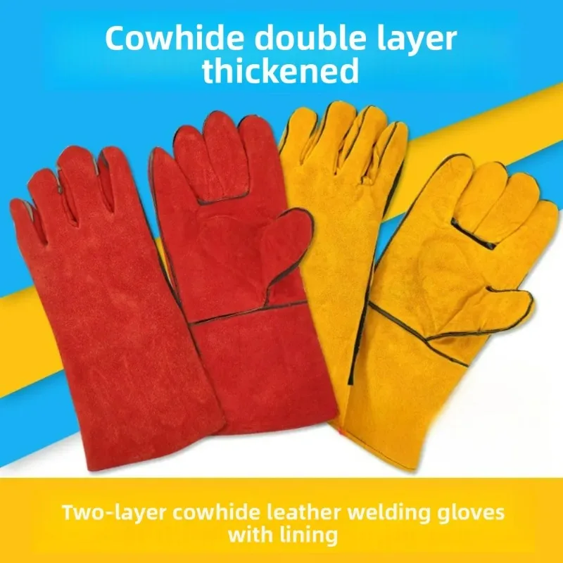 

Wear-Resistant Heat-Resistant Split Cowhide Leather Welding Gloves Thickened Double-Layer Extended Cuff Protective Welding Glove