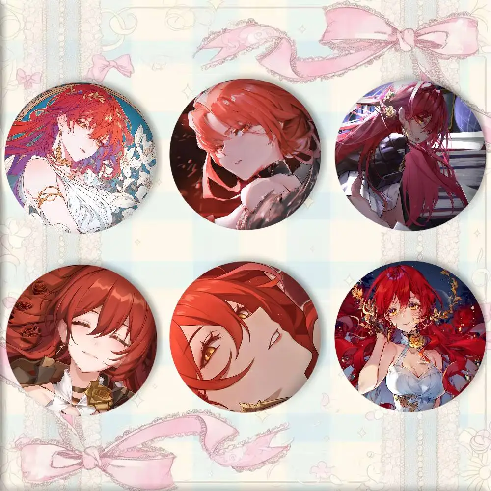 Anime Game Honkai Star Rail Himeko Badges 44 58 75 mm Round Cosplay Pin Bag Decor Fans Collect Friends Gifts Brooch
