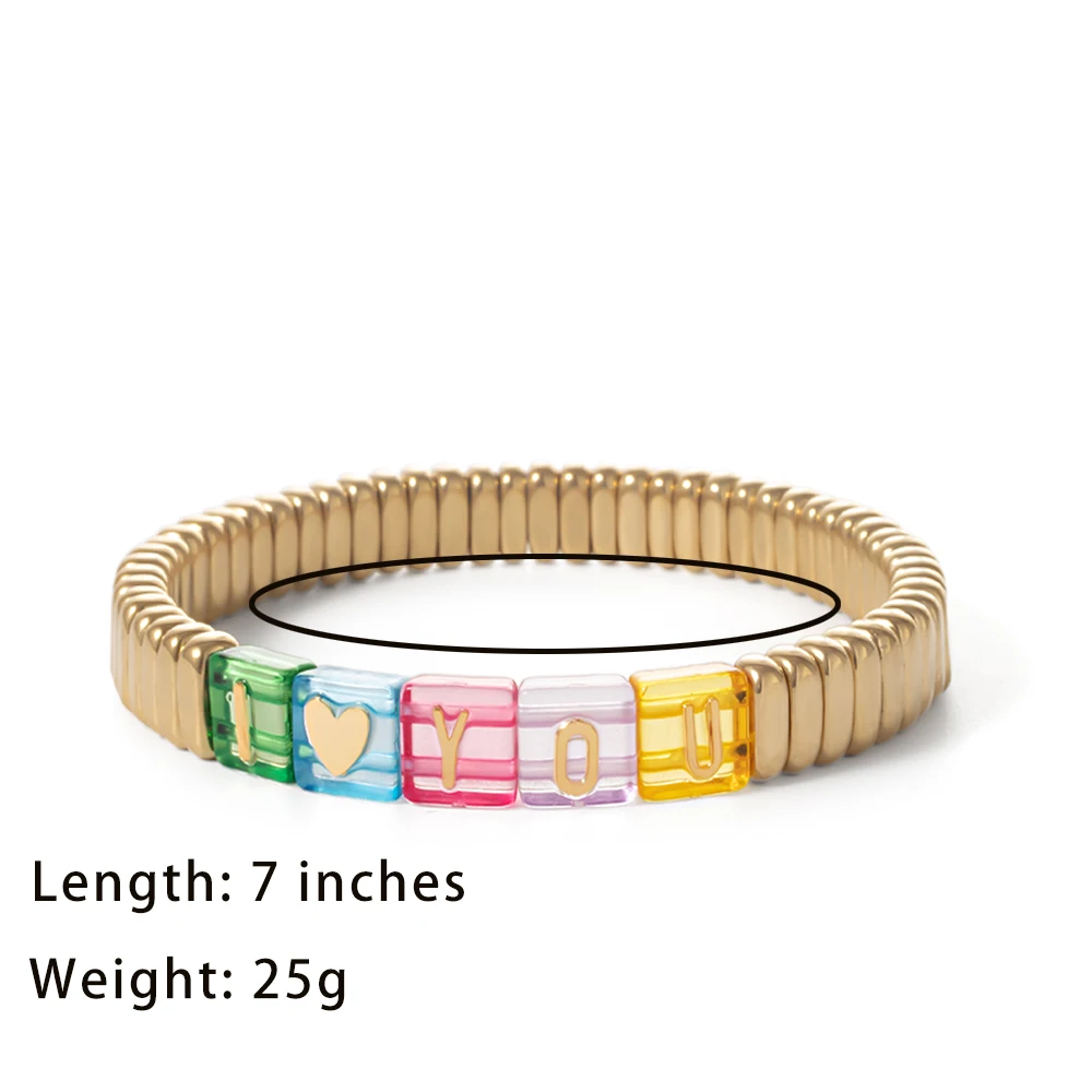 Wholesale Gold Silver Color Elastic Bracelets Handmade Letter Charms Bracelets For Women 2X8MM Beads Bracelets Bohemain Jewelry
