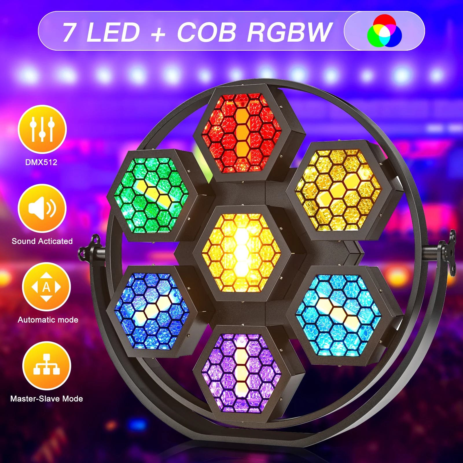 DayFlicker 7x50 واط ضوء الرجعية RGBW COB المصابيح الإضاءة سطوع عالية Uplight DMX512 الصوت المنشط لحفل زفاف الكنيسة