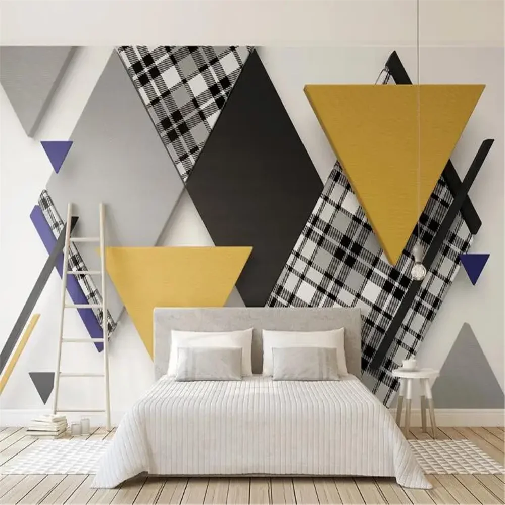 Papel pintado personalizado mural 3d Retro a cuadros geométrico triángulo mosaico papel tapiz papeles tapiz decoración del hogar pegatinas de arte de la pared