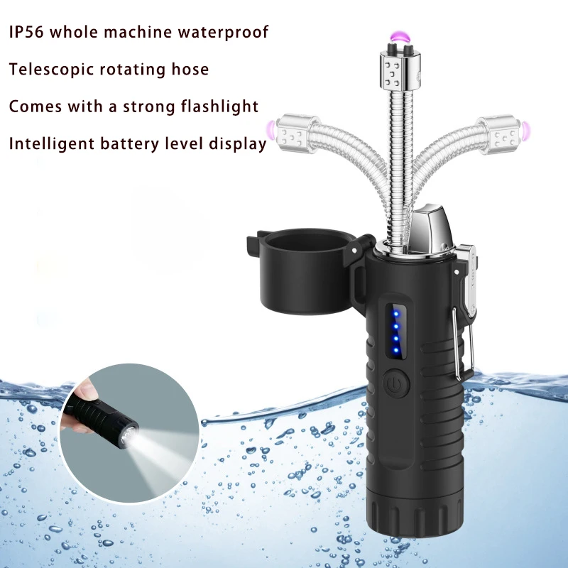 Multi functional and exquisite outdoor lighter flashlight with retractable rotating hose, sealed and waterproof charging