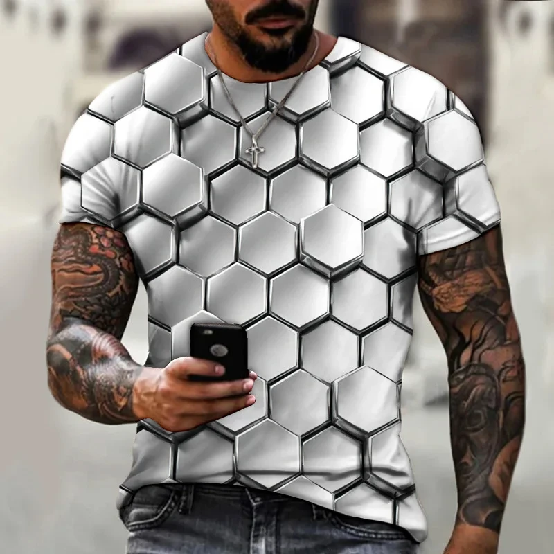 Best Choice Strong Metal Print T-shirt Men O-neck Short Sleeve Tops Abstract Harajuku Streetwear Dragon Scales Lightweight Shirt