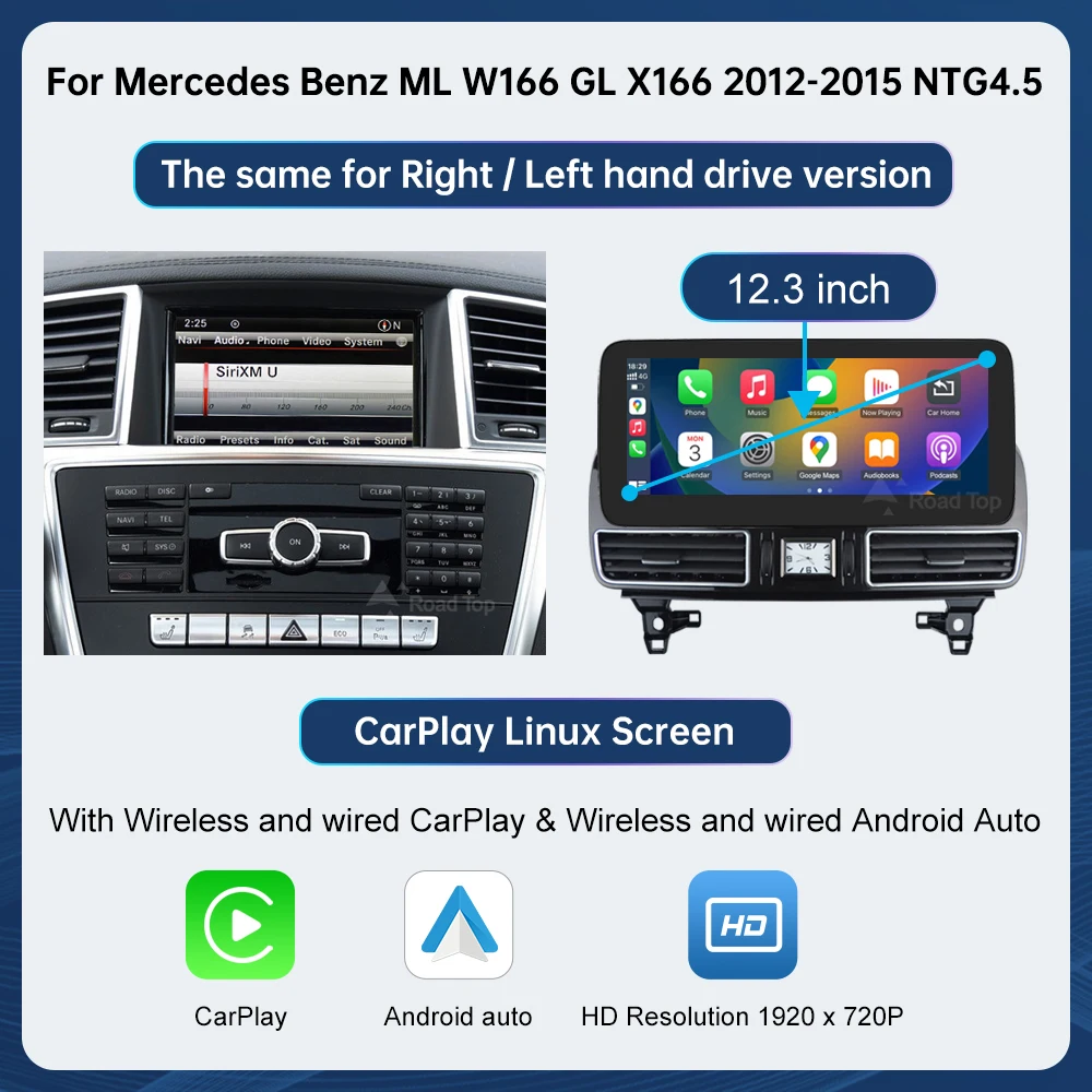 12.3 ''Multimedia Display Voor Benz ML W166 GL X166 GLE GLS 2012-2018 Touchscreen Draadloze Carplay navigatie Android Auto