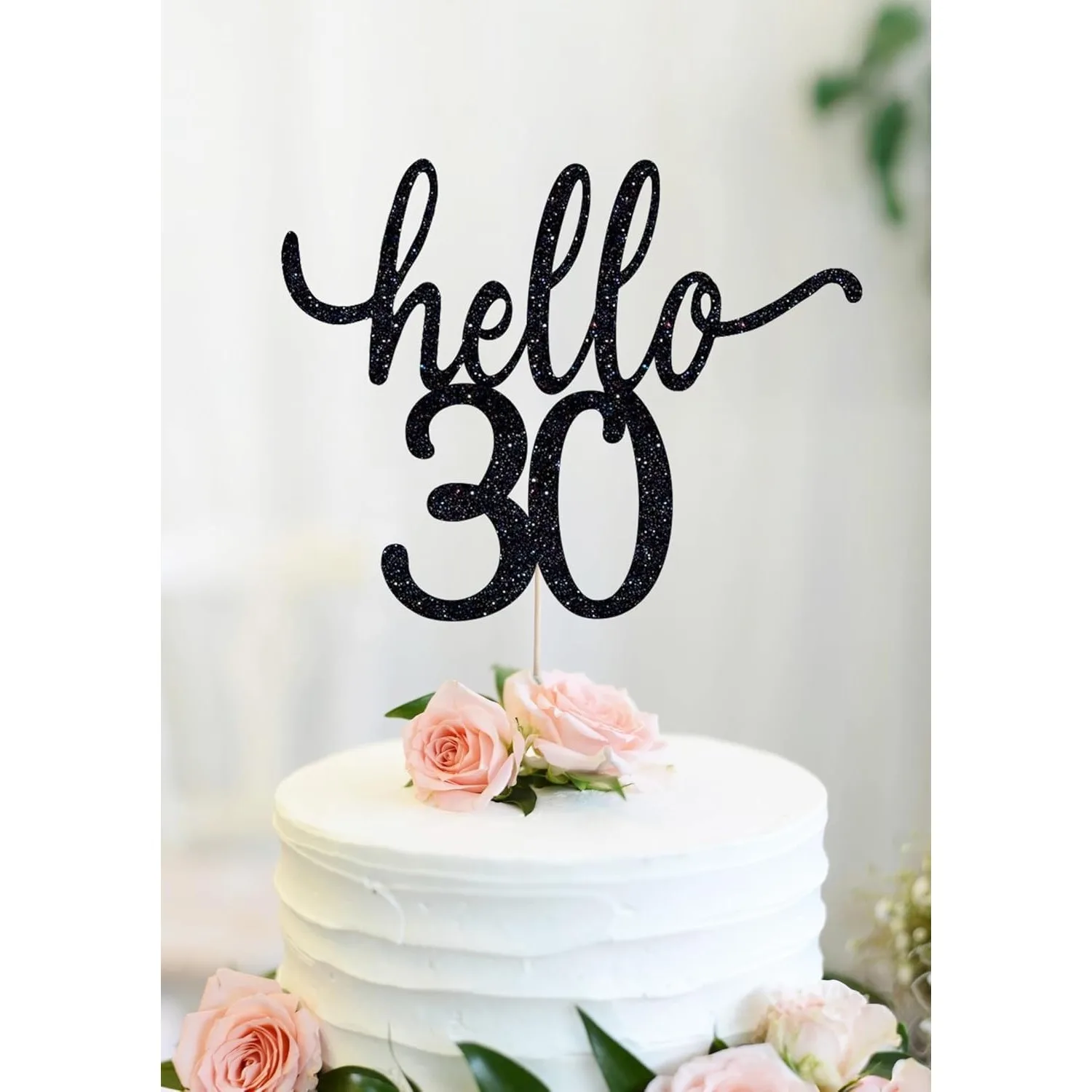 Hallo 30 Geburtstagstorten-Topper, Lustige 30. Geburtstagsparty-Dekorationen, Happy 30 Torten-Topper, Schwarze Glitzer 30 Party-Dekorationen – Detail 3