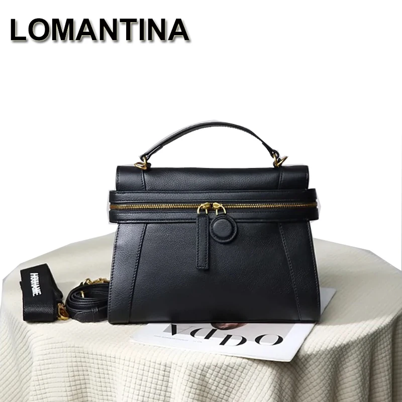 Lomantina Stock Clearance Luxury Cowhide HandbagsWomen Fashion Lady Lychee Pattern Genuine Leather Single Shoulder Bag 2 Strap