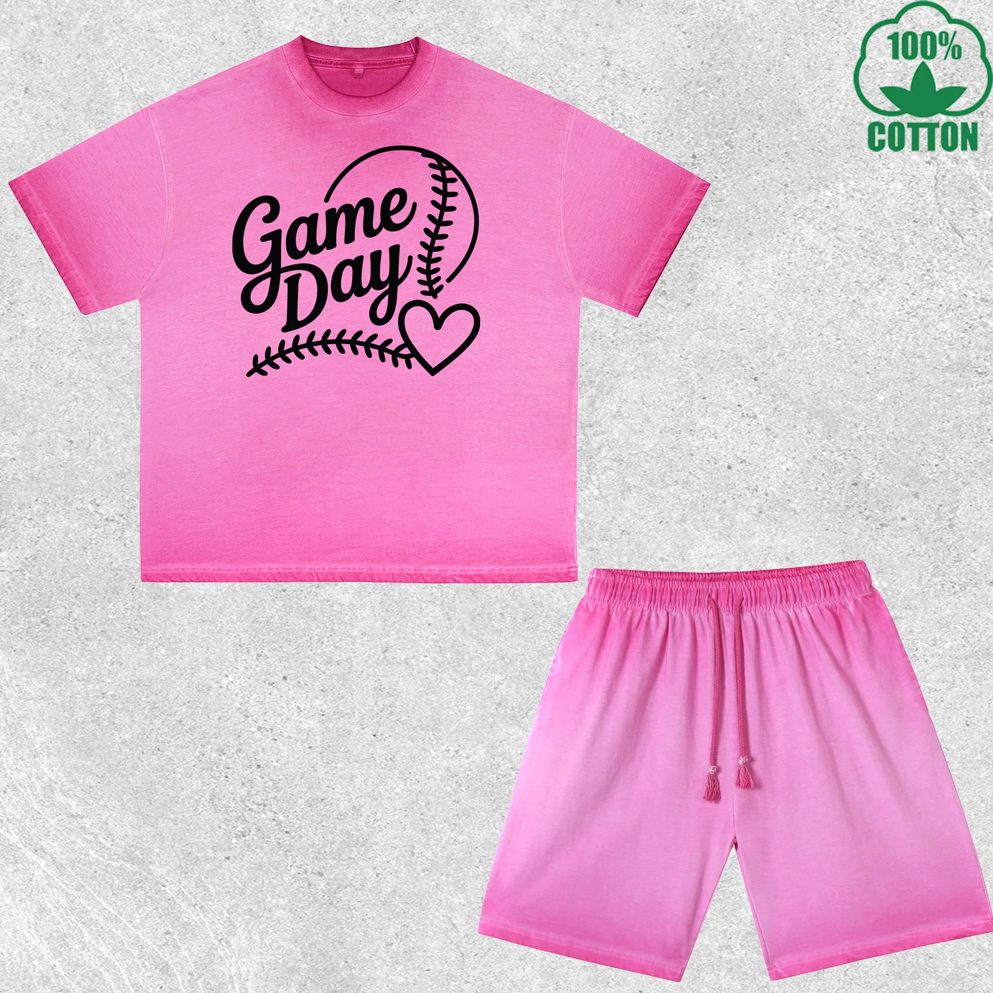 

Game Day Printed Dirty Wash T-Shirt Shorts Set Multicolor Combo Loose Trendy Fashionable 100%Cotton Short Value Pack